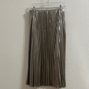 Mango Metallic Silver Pleated Midi Skirt